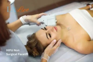 Woman having Hi-Fu to reduce wrinkles Milton Keynes.