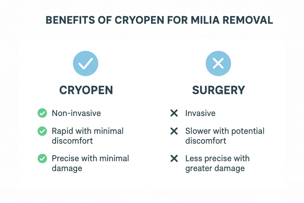 Benefits of cryopen for milia removal Milton Keynes compared to surgical treatments.
