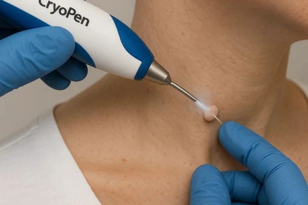 Person receiving Cryotherapy skin tag removal Milton Keynes