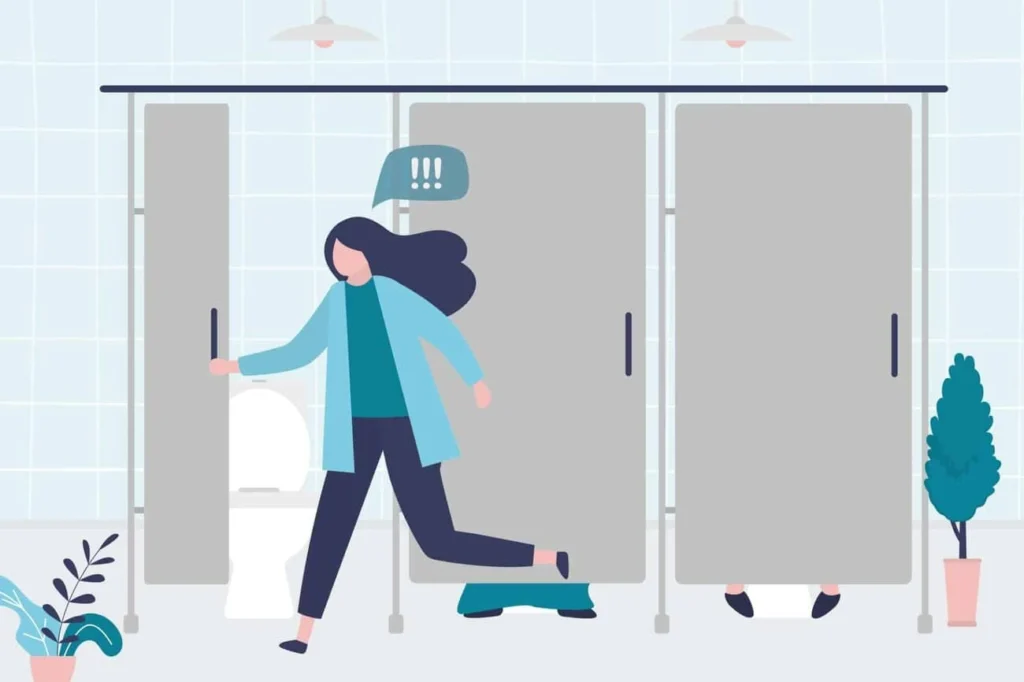 graphic of Urine incontinence Milton Keynes woman running to the toilet.